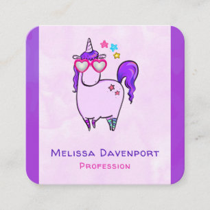 Carte De Visite Carré Cute Unicorne dans les lunettes en forme de coeur