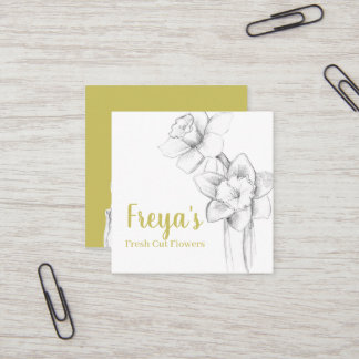 Carte De Visite Carré Daffodiles Fleurs de coupe fraîches Citron botaniq
