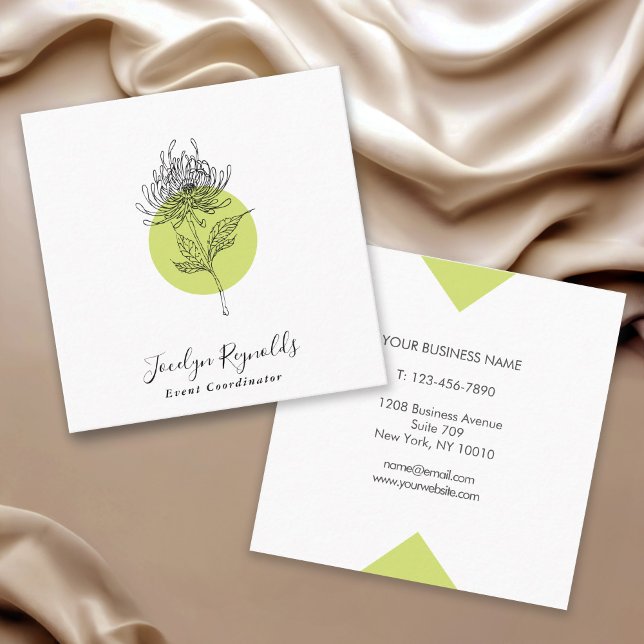 Carte De Visite Carré Dahlia dessiné Botanique Simple Élégant (Créateur téléchargé)