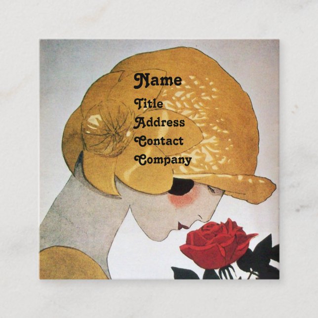 CARTE DE VISITE CARRÉ DAME AVEC ROSE ROUGE BEAUTY MODE COSTUME DESIGNER (Devant)