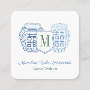 Carte De Visite Carré Dame Élégante Chinoiserie Monogramme