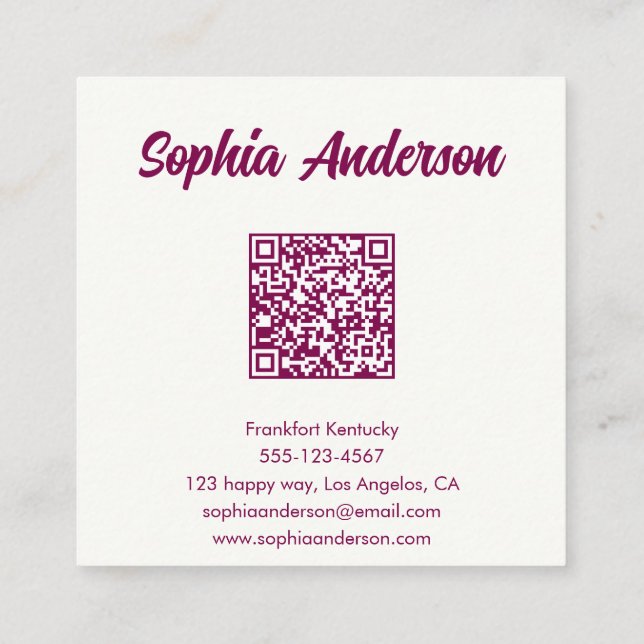Carte De Visite Carré Damier Rose Tendance avec Code QR (Dos)