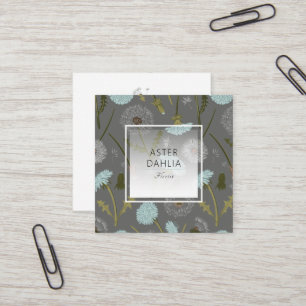 Carte De Visite Carré Dandelion bleu gris Motif floral moderne