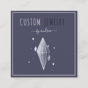 Carte De Visite Carré Dark Blue Diamond Jewelry Designer QR Code Social