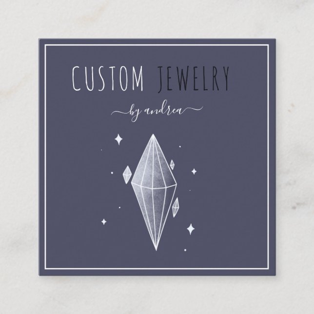 Carte De Visite Carré Dark Blue Diamond Jewelry Designer QR Code Social (Devant)