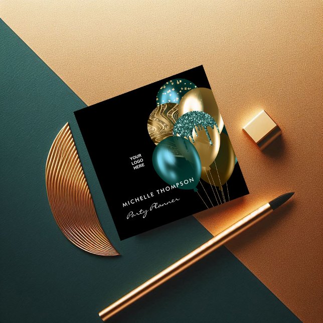 Carte De Visite Carré Dark Iridescente Balloons Coordonnateur de l'événe (Dark Iridescent Balloons Event Coordinator Square Square Business Card)