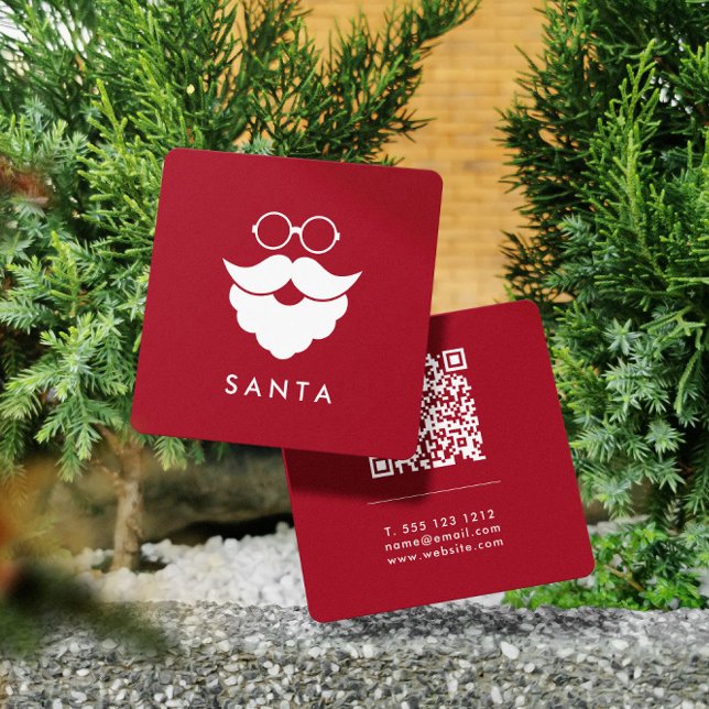 Carte De Visite Carré Dark Red Santa Services Minimal Cool Fun QR Code (Créateur téléchargé)