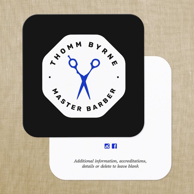 Carte de visite Carré de ciseaux de barbier noir E (Créateur téléchargé)