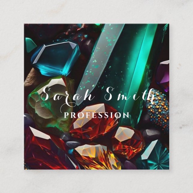 Carte De Visite Carré De magnifiques cristaux et minéraux vert émeraude (Devant)