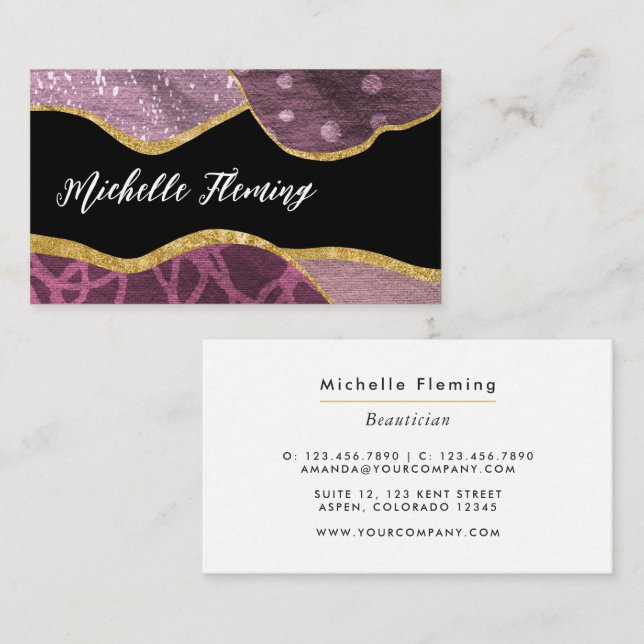 Carte de visite Carré de tissu de lin violet et or (Devant / Derrière)