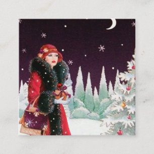 Carte De Visite Carré déco d'art demoiselle de Noël rétro