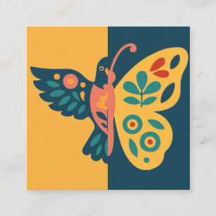 Carte De Visite Carré Décoration papillon colorée avec éléments floraux