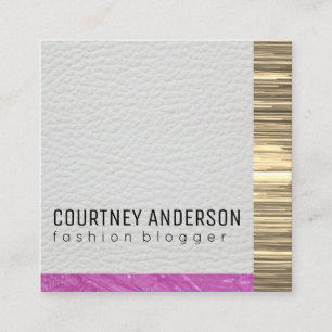 Carte De Visite Carré Découpe en or métallique et cuir avec bandes