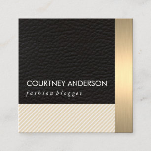 Carte De Visite Carré Découpe en or métallique et cuir avec bandes
