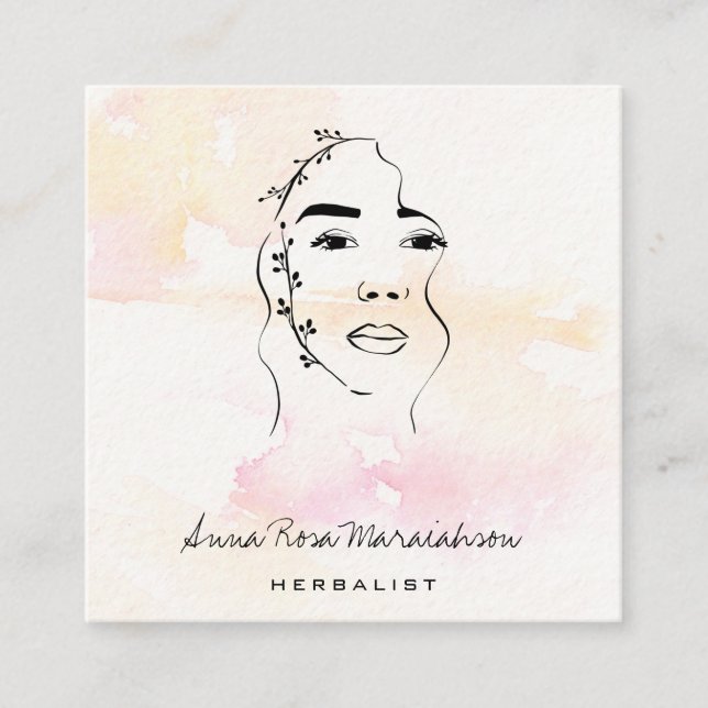 Carte De Visite Carré *~* Déesse botanique Verdure QR Line Art  (Devant)