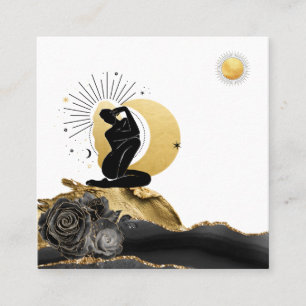 Carte De Visite Carré *~* Déesse Rose Black Gold Moon Sun