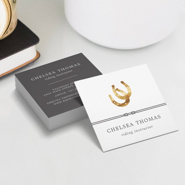 Carte De Visite Carré Défer à cheval | Instructeur d'équitation du Centr (Créateur téléchargé)