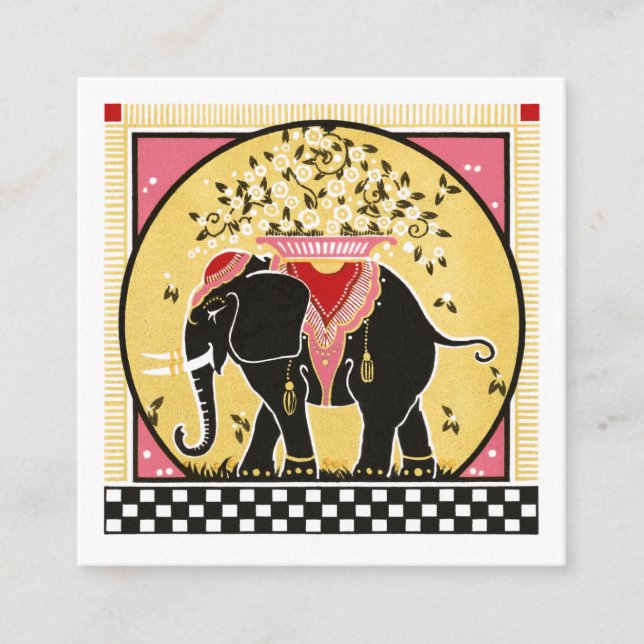 Carte De Visite Carré Défilé d'éléphants en jaune (Devant)