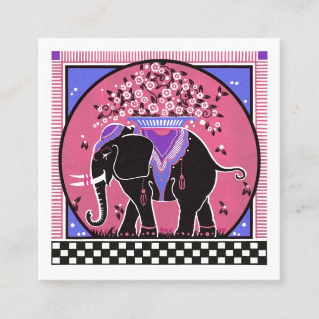 Carte De Visite Carré Défilé d'éléphants en rose (Devant)