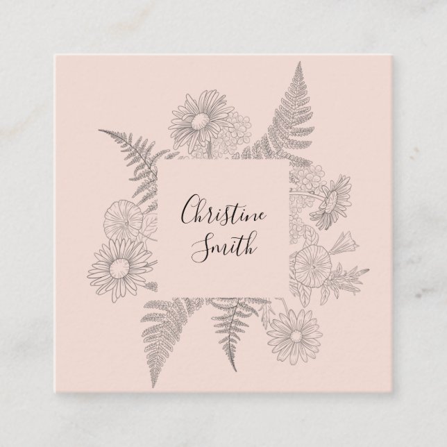 Carte De Visite Carré Délicat Simple Rose Bleu Botanique Floral (Devant)