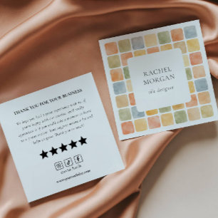 Carte De Visite Carré Demande d'avis sur les carreaux pastel Boho icônes