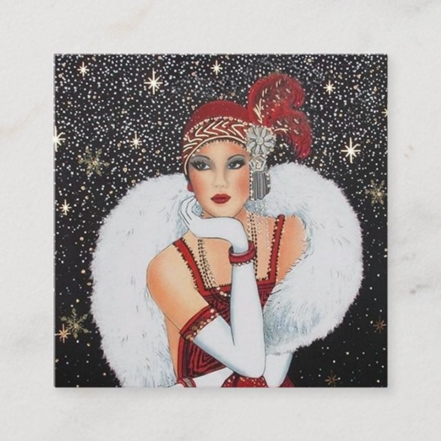 Carte De Visite Carré demoiselle de Noël rétro art déco (Devant)