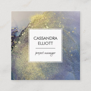 Carte De Visite Carré Denim Abstrait Blue & Gold Alcohol Enk Liquid Art