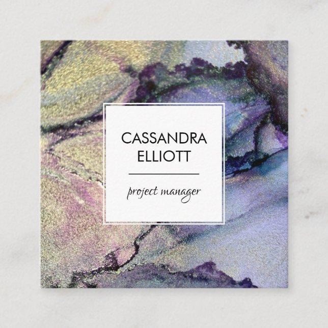 Carte De Visite Carré Denim Abstrait Blue & Gold Alcohol Enk Liquid Art (Devant)