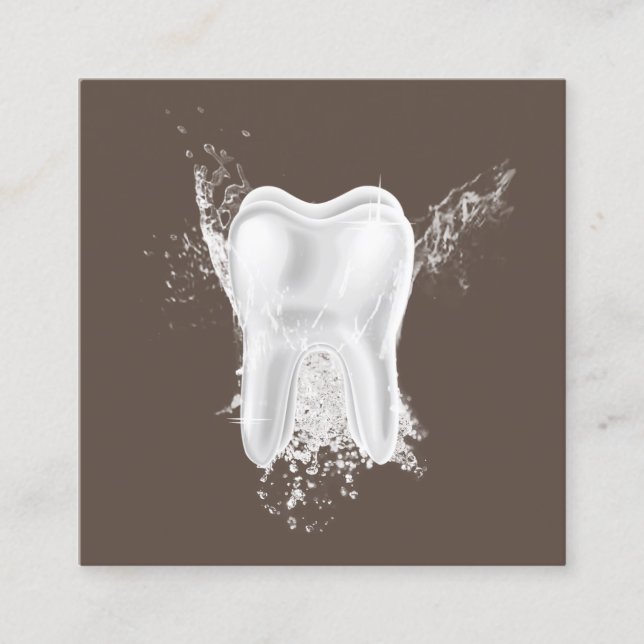 Carte De Visite Carré Dental 3D Tooth Professionnel Dentiste Brown Offic (Devant)