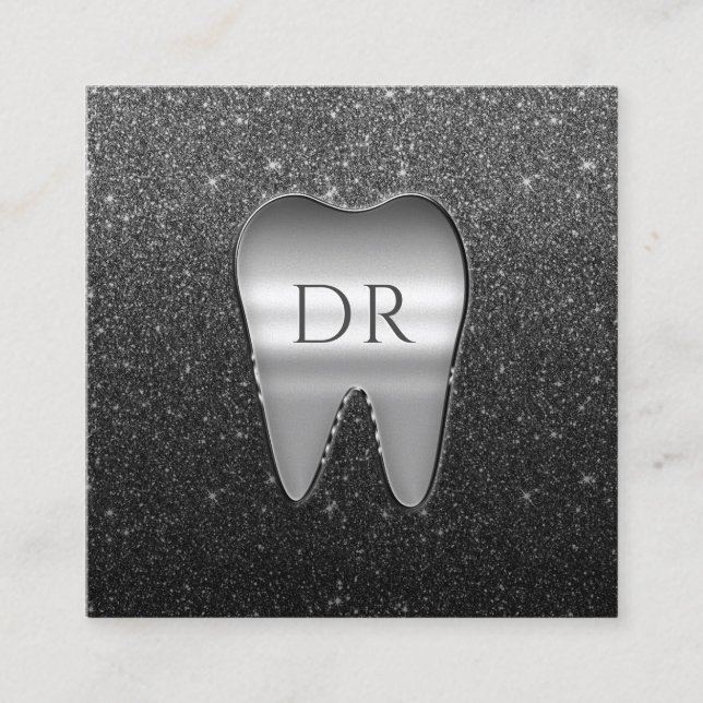 Carte De Visite Carré Dentist Metal Tooth Logo Black Parties scintillant (Devant)
