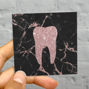 Carte De Visite Carré Dentist Tooth Modern Rose Gold Marble Soins dentai