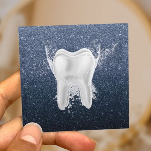Carte De Visite Carré Dentist Tooth Moderne Marine Bleu Parties scintill (Créateur téléchargé)