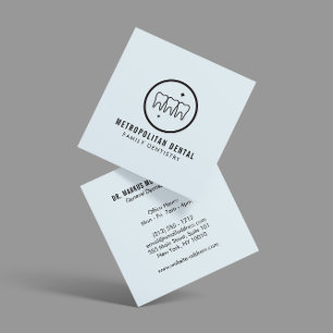 Carte De Visite Carré Dentiste moderne Dents Logo noir sur bleu