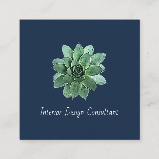 Carte De Visite Carré Desert Succulent QR code Modern Navy Blue (Devant)