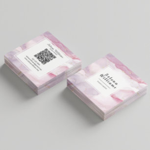 Carte De Visite Carré Design élégant Carré couleur rose avec code QR
