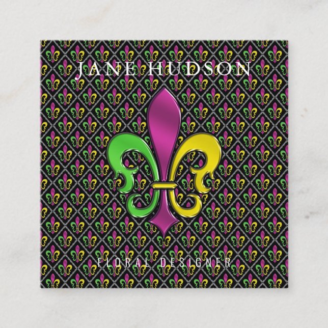 Carte De Visite Carré Design élégant Fleur De Lis (Devant)