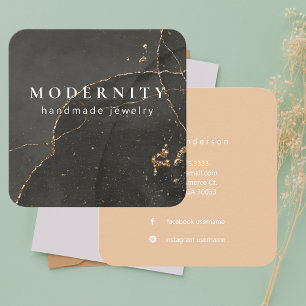 Carte De Visite Carré Design élégant moderne de bijoux noir et or