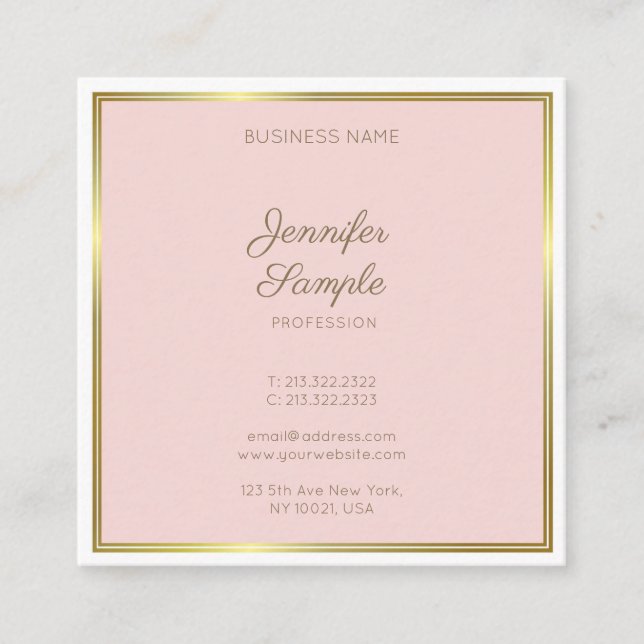 Carte De Visite Carré Design Gold Blush Pink Calligraphie Script Luxe (Devant)