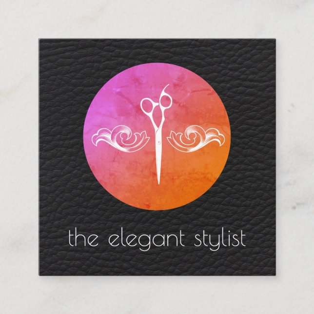Carte De Visite Carré Design moderne avec stylist Arrière - plan en cuir (Devant)