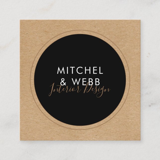 Carte De Visite Carré Design moderne Signature Rustique Kraft (Devant)