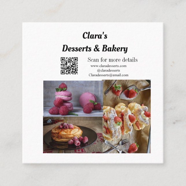 Carte De Visite Carré Desserts Boulangerie restaurant ajouter nom détail (Devant)