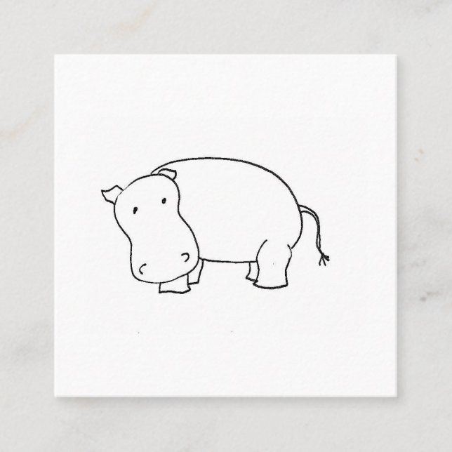 Carte De Visite Carré Dessin de trait hippo mignon    (Devant)