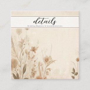 Carte De Visite Carré Détails Bohèmes Botaniques Floraux Délicats Vintag