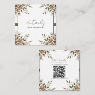 Carte De Visite Carré Détails de mariage élégants à fleurs vert olive et