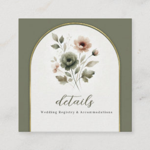 Carte De Visite Carré Détails de mariage floral olive poussiéreux et or