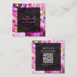 Carte De Visite Carré Détails de mariage floral violet rose vibrant