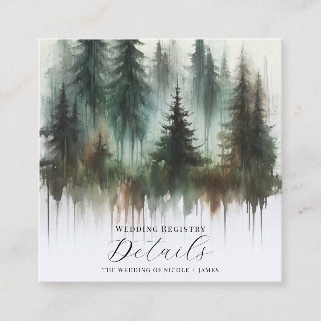 Carte De Visite Carré Détails rustiques de forêts à l'aquarelle (Devant)