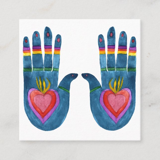 Carte De Visite Carré Deux mains de guérison Aquarelle Boho Chic (Devant)