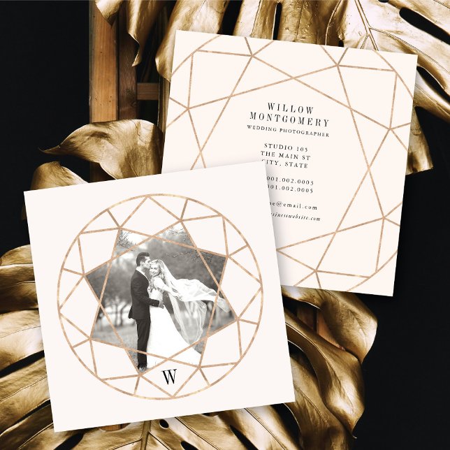 Carte De Visite Carré Diamond Rose Gold Gemstone Géométrique Design Phot (Diamond Rose Gold Gemstone Geometric Stylish Photo Square Business/Profile Card @ fat_fa_tin)