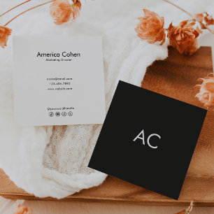 Carte De Visite Carré Directeur marketing minimaliste noir et blanc